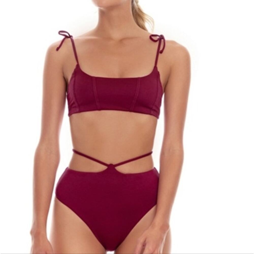 Agua Bendita Swimwear Bikini Set Solid Wine Genoveva Leva Top M and Bottom sz L